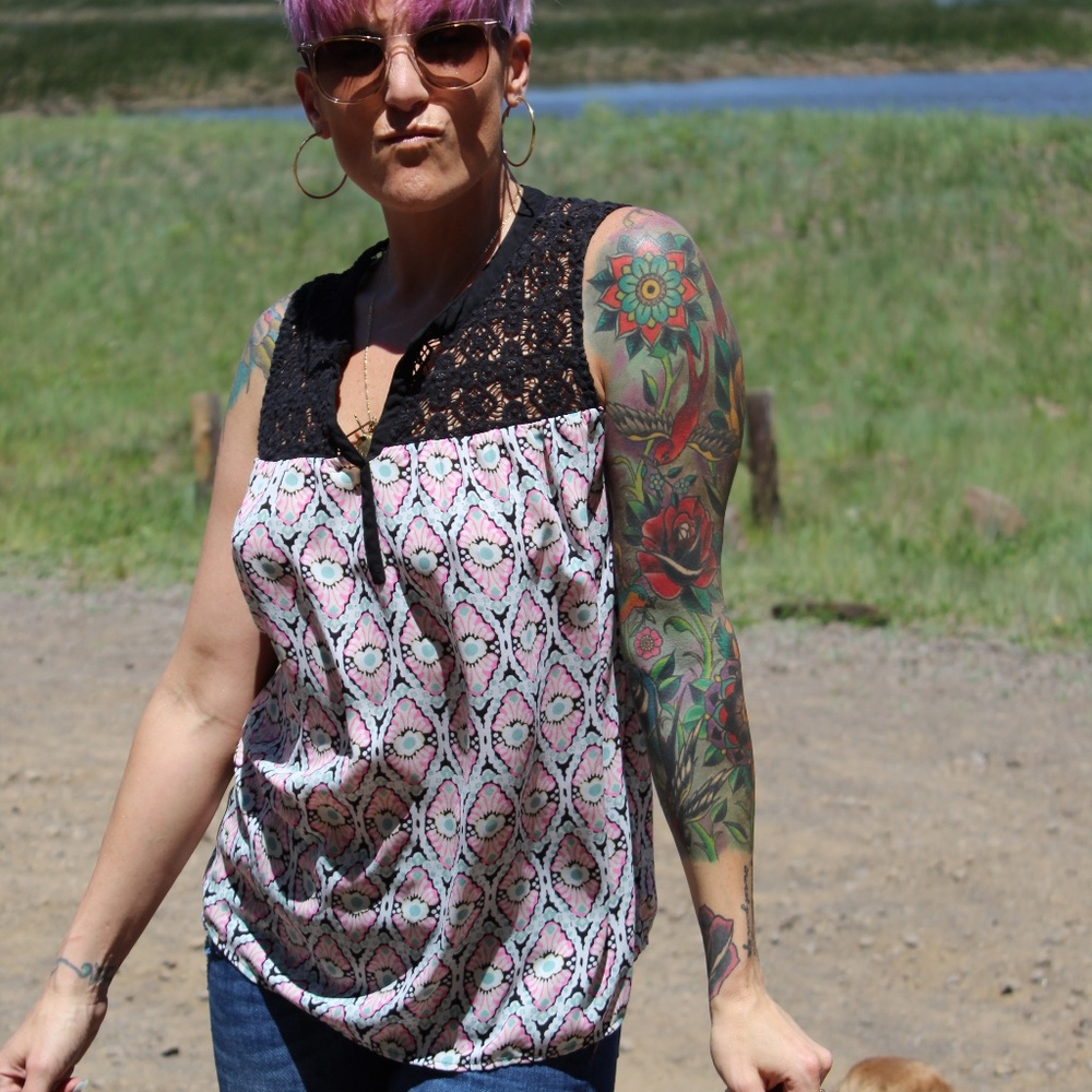 Lace and base tank top